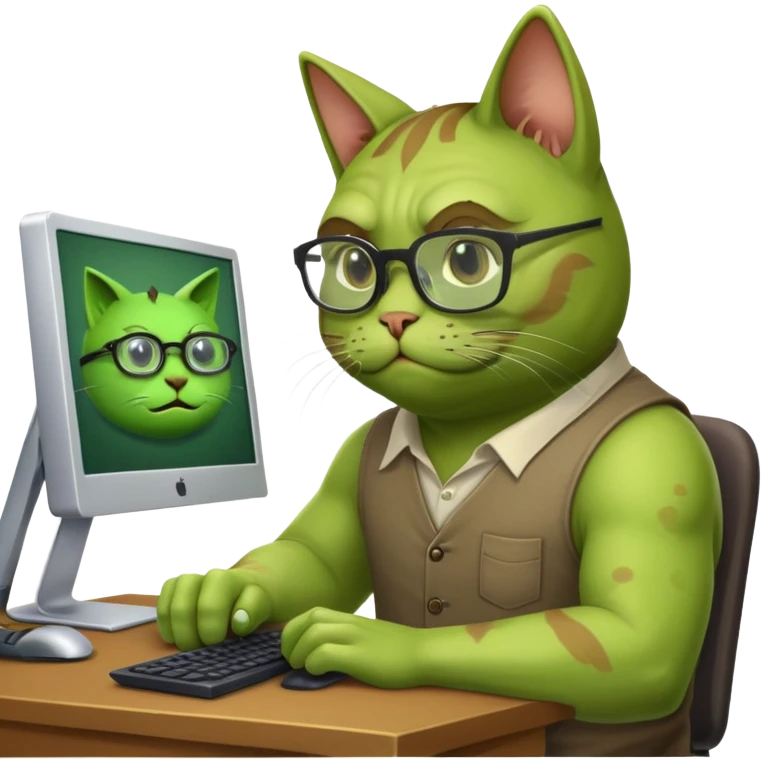 Сделай кота программиста и шрека рядом за компом emoji