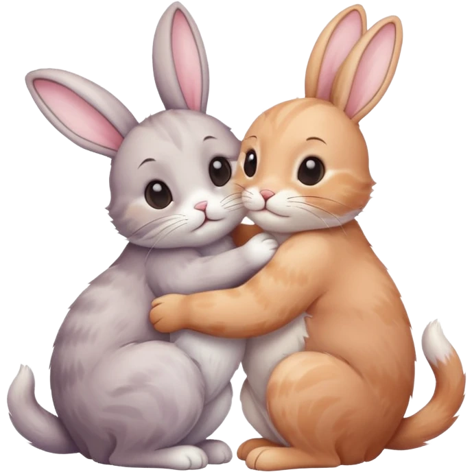 a cat and a rabbit hugging emoji
