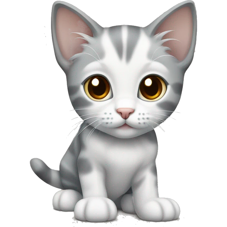 Gray and white kitten with brown eyes full body emoji