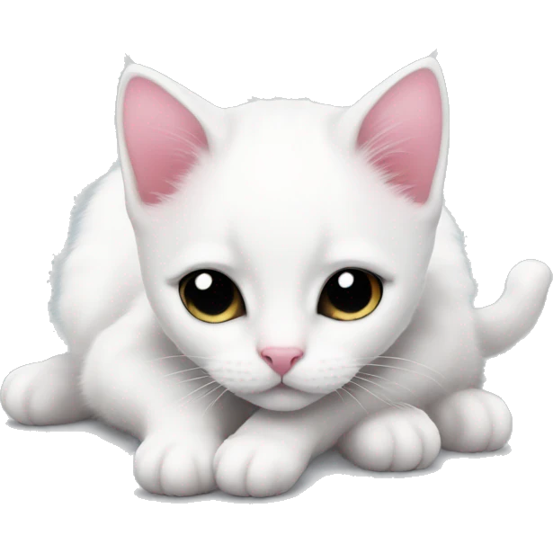 White kitten with black spots and a pink nose sleeping emoji