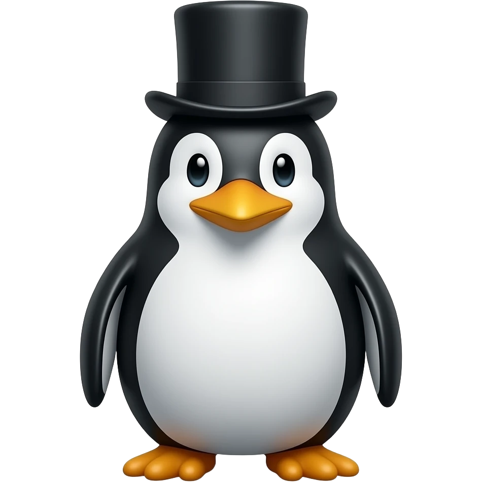 Sassy penguin  with a top hat and smug look emoji
