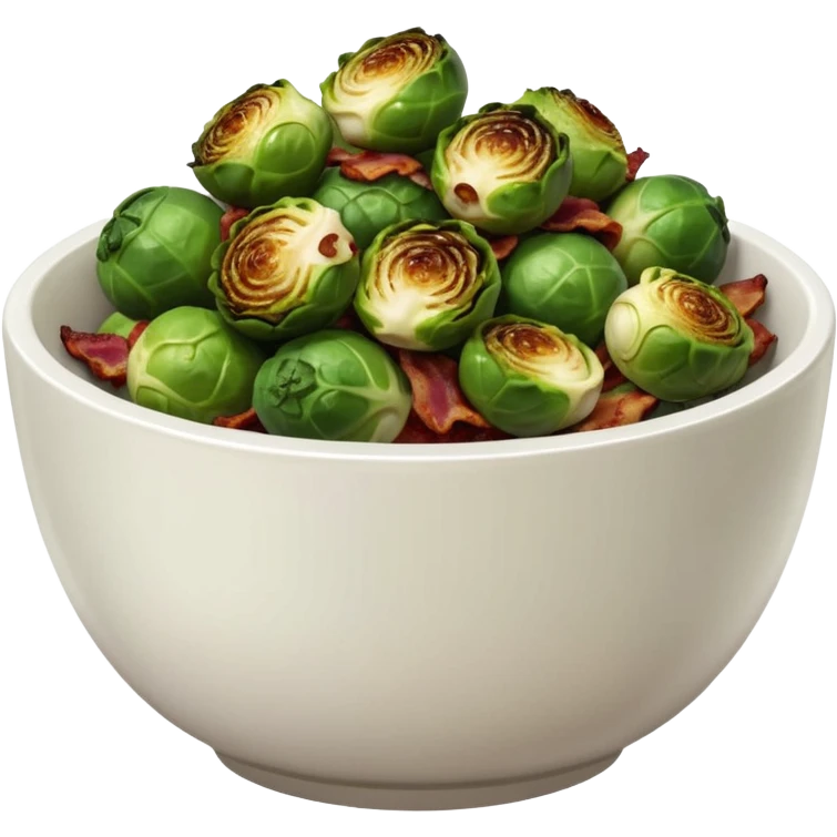 realistic crispy grilled charred brussel sprouts with bacon bits in white bowl emoji
