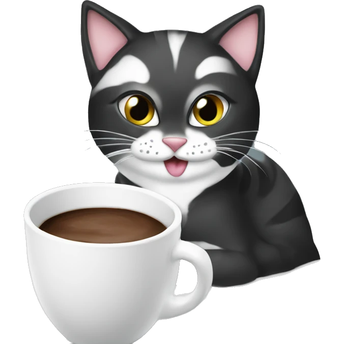 Christmas cat black and White with hot chocolate  emoji