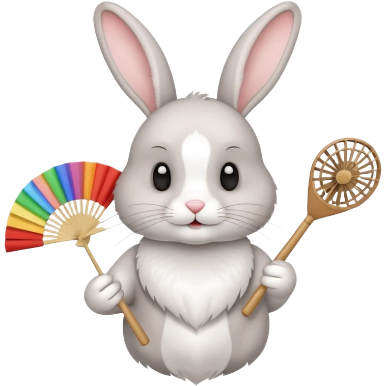 A rabbit hold a folding fan playfully emoji