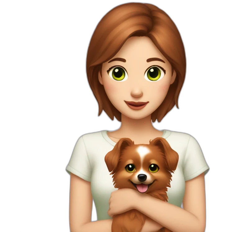 light-skinned-girl-with-brown-hair-and-green-eyes-petting-red-pomeranian emoji