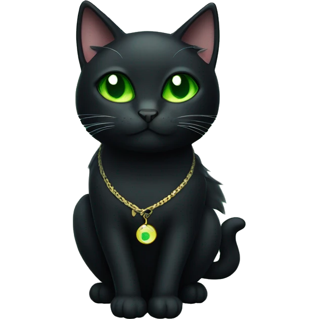 Black cat with green eyes wearing a moon charm on his collar emoji