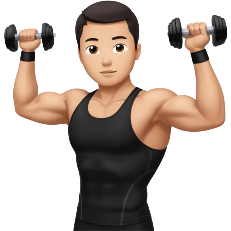asian guy doing tricep workout with black compression tank emoji