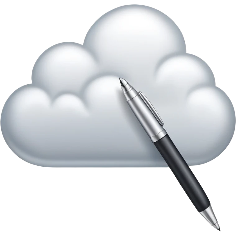 A cloud of thoughts with a pen emoji