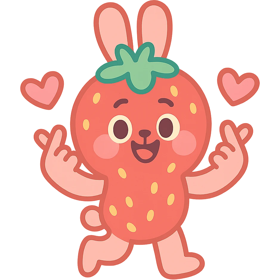 strawberry bunny making finger hearts, pastel-toon style emoji