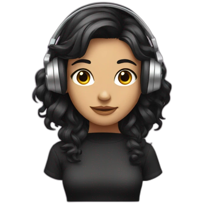 girl with black wavy hair wearing headphones, hair split in half  emoji