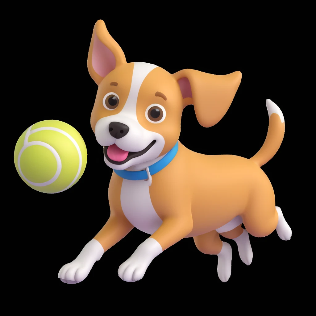 dog chasing ball in forrest, close up pose emoji