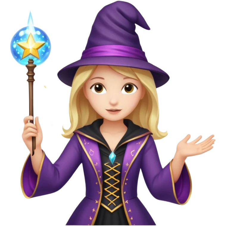 young girl magician casting a spell with sparkles around emoji