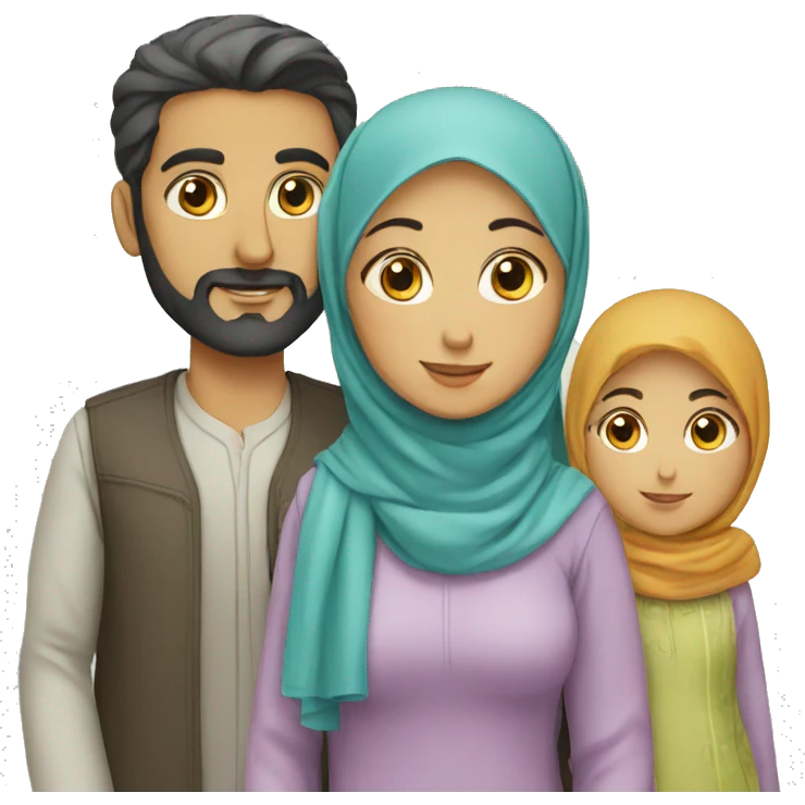 persian family with hijab and 2 kids emoji