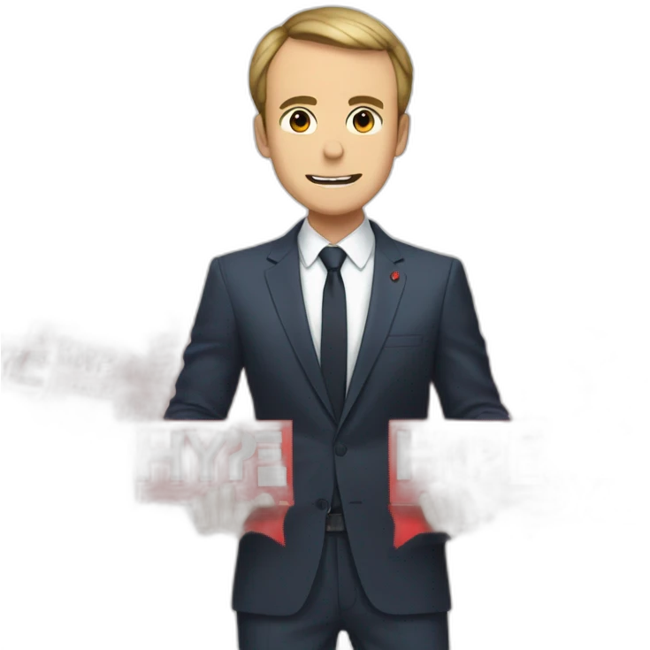 anime macron holding a sign that reads "hype" in red font emoji