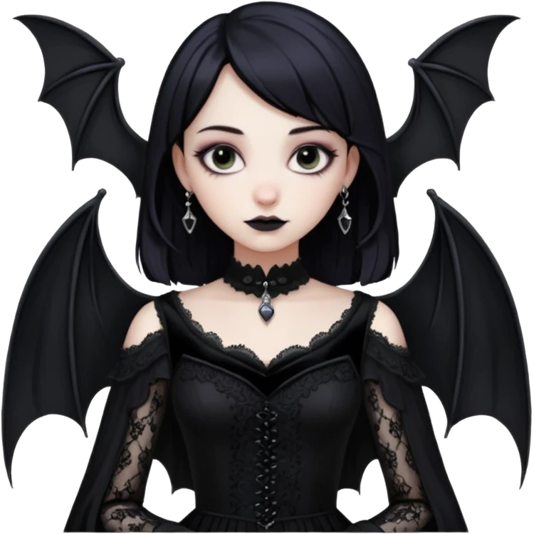 A girl with a goth vampire look in a goth dress with long bat sleeves emoji
