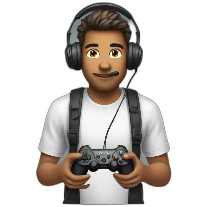 gamer wearing headset gaming on controller emoji