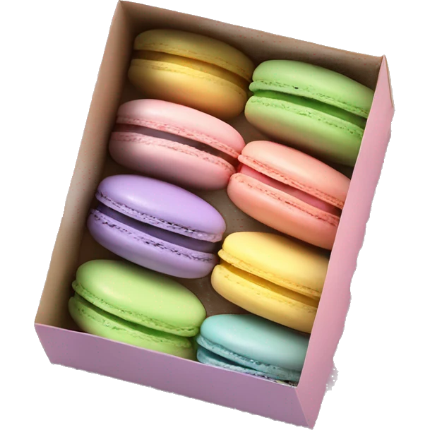 Realistic rectangle box of pastel macaron cookies lined up into the box emoji