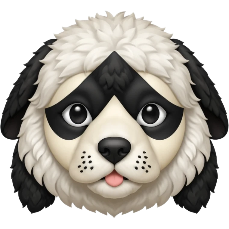 black and white cockapoo - give him a white chest, black ears and black fur covering his eyes, but then a white snout and an upside down white triangle-shaped patch of fur on his forehead emoji