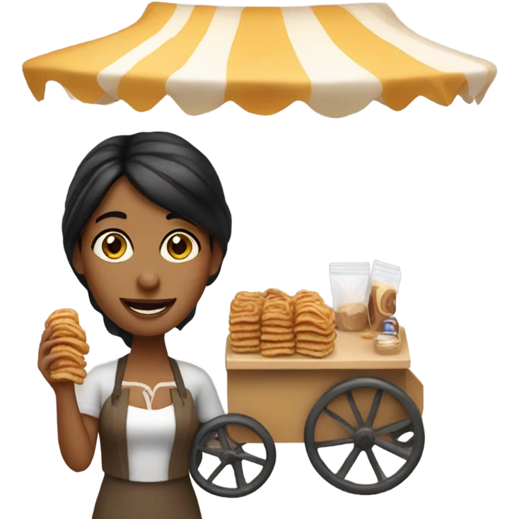 Tan black hair lady with a cart selling churros emoji