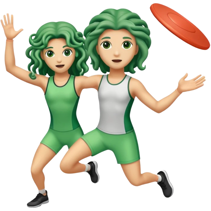 medusa, wearing an athletic outfit, throwing a frisbee to someone emoji