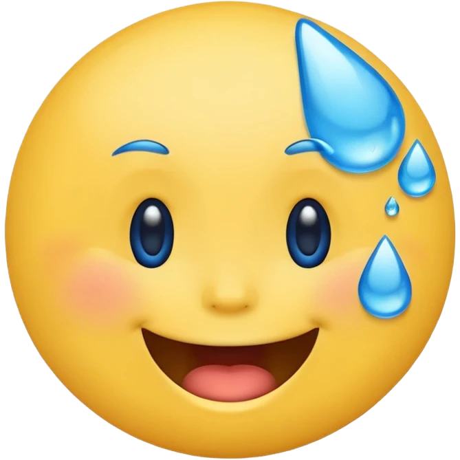 Emoji, yellow round laughing face, blue tears of joy on it  emoji