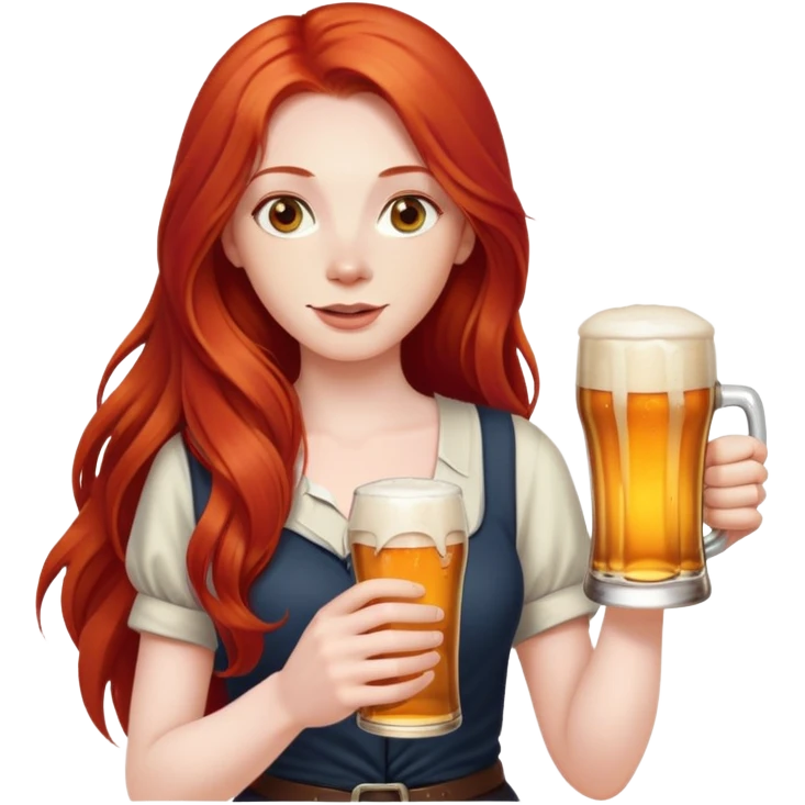 Person with long red hair holding a beer emoji