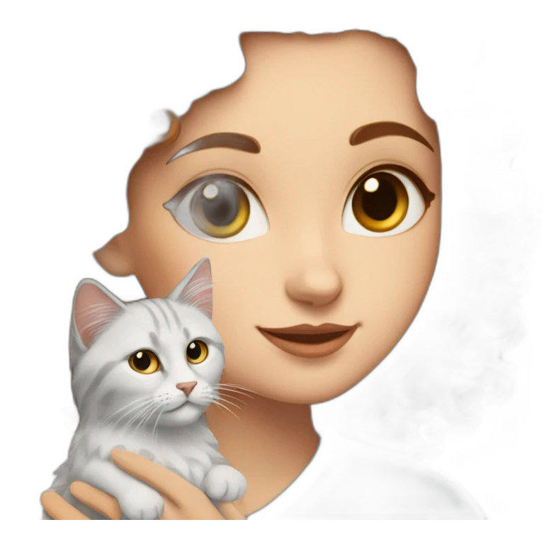 A white woman with curly brown hair stroking a Siberian cat neva masquerade emoji