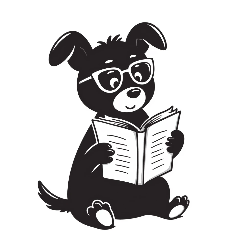 Dog wearing glasses reading a book emoji