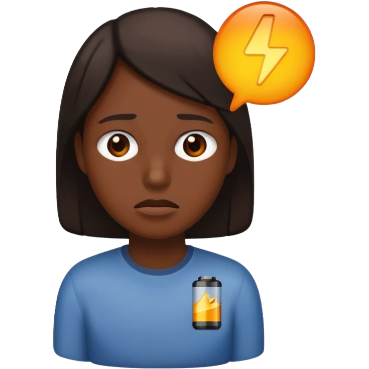 person with weary face and flickering battery icon above head, symbolizing burnout, iOS emoji style emoji