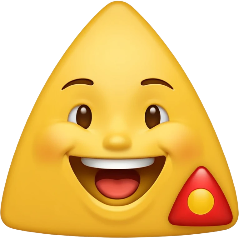 creative emoji combining a laughing face emoji and a red triangle emoji, with the triangle positioned at the halfway point of the laughing emoji, as if the triangle is emerging from or overlaying the middle of the laughing face emoji