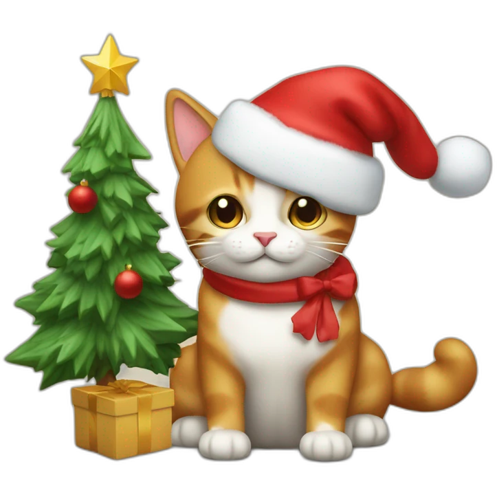 Un sapin de noël avec un chat dedan emoji