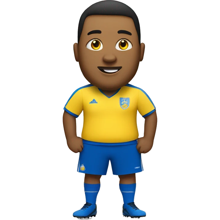 Fat soccer player in yellow shirt and blue shorts and blue socks emoji