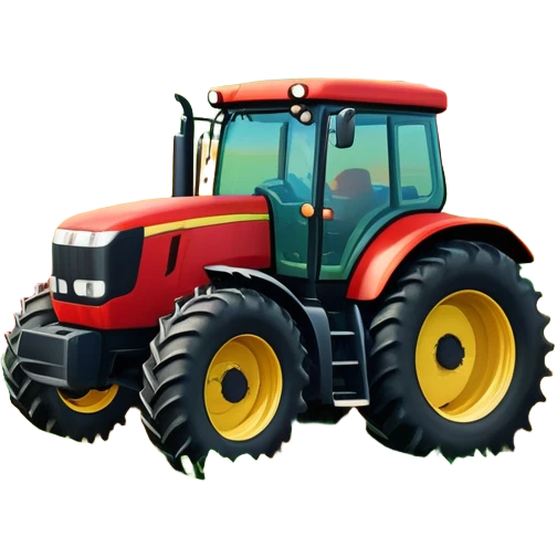 An icon showing close-up tractor in a colorful rural landscape, inspired by Farming Simulator 22. The design features vibrant fields, barns, and crops under a bright sky, with tractors working the land. The peaceful and immersive farming environment is highlighted with a transparent background emoji
