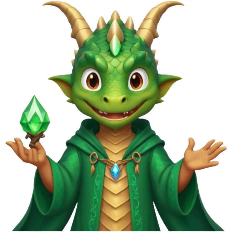 A dragon wearing wizard robes, casting a spell with a curious grin, portrait, bust up emoji