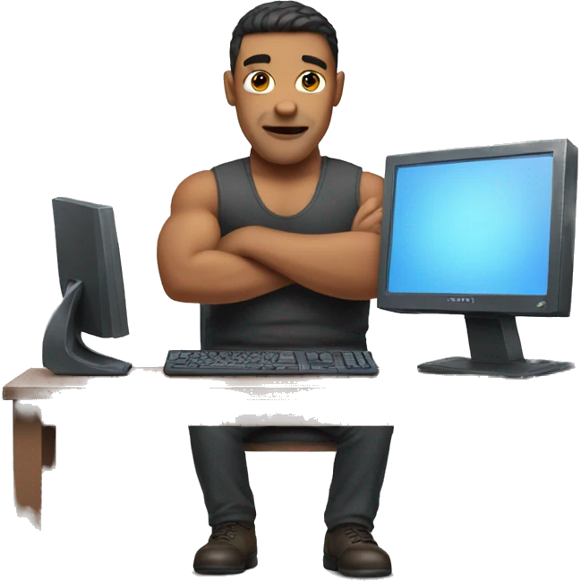 a strong man with a computer emoji