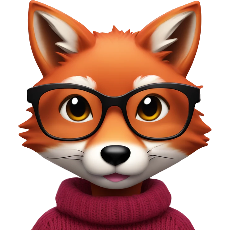 Fox Face pink rectangle glasses wearing burgundy jumper Tongue out winking  emoji