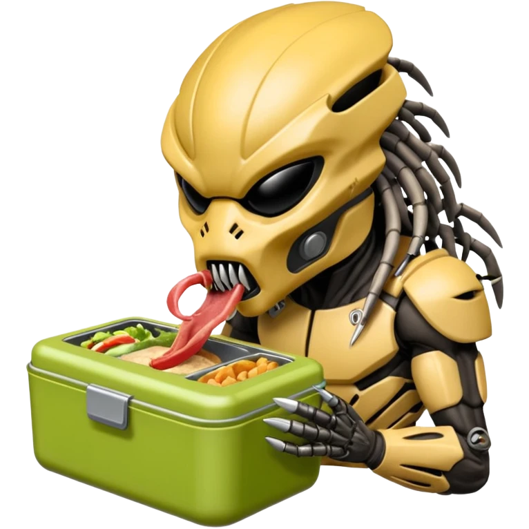 The predator with mask eating from a lunchbox, the setting should not be cartoon like. emoji