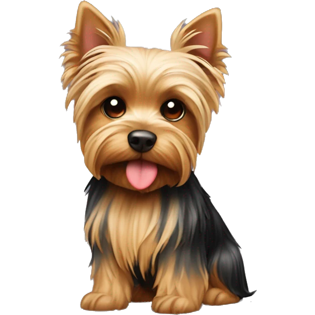 Yorkshire terrier in an embrace with a heart emoji