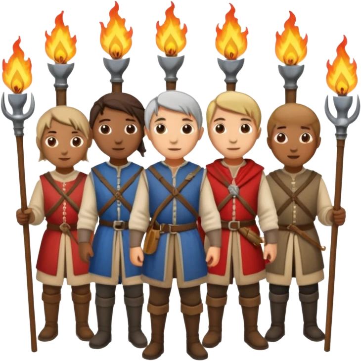 les villageois qui certains ont des fourches + torches (pas des fourches enflammer!) sapé en moyen age emoji