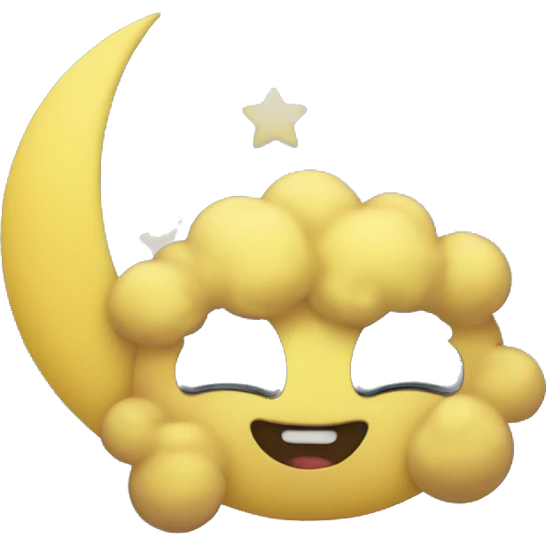Yellow moon sleeping on a blue cloud emoji