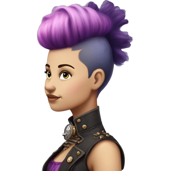 steampunk profile short hair faux-hawk mohawk purple blue pink victorian on Caucasian girl with small nose round fat face emoji