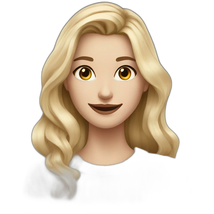White women, long blonde balayage hair, evil smile, beige sweater emoji