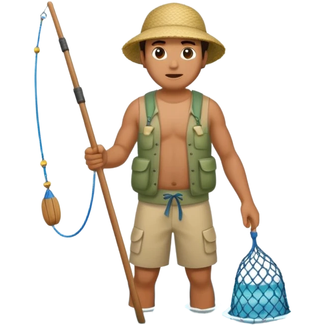 A Polynesian fisherman standing in the water fishing with a net emoji