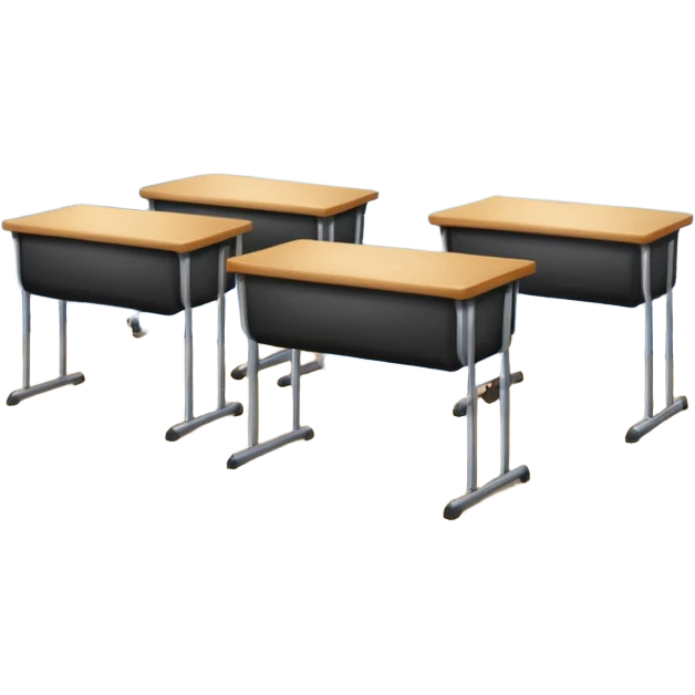 a classroom with desks and a large blackboard emoji