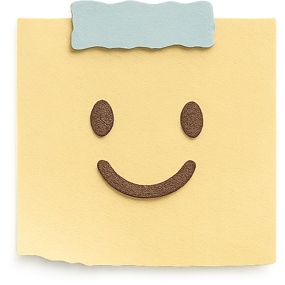 soft pastel gentle sticky note icon with torn paper edge, with a smiling face emoji