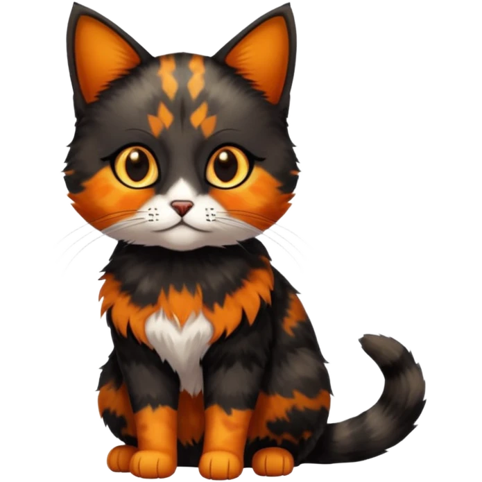 small tortoiseshell cat. only black and and orange. amber eyes. full body. no white fur! emoji