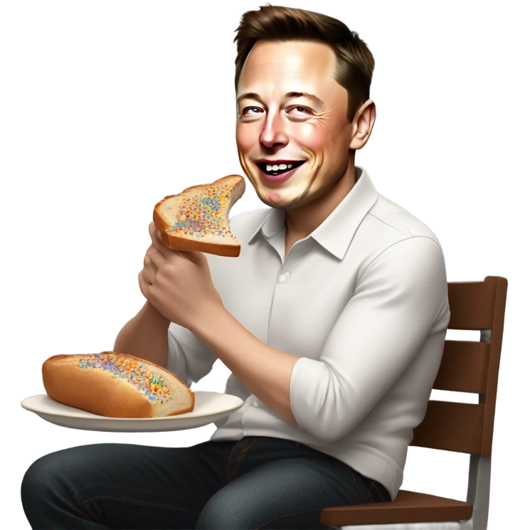 nutella and bread togather with sprinkls on top of  Elon Musk eating it emoji