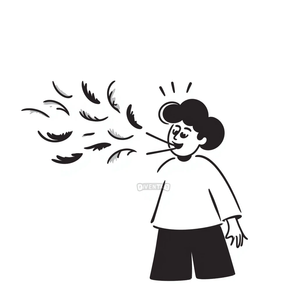 person spitting feathers, hand-drawn emoji