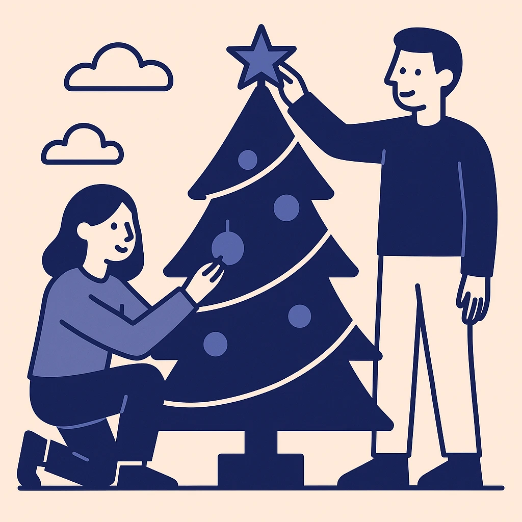 people decorating a Christmas tree emoji