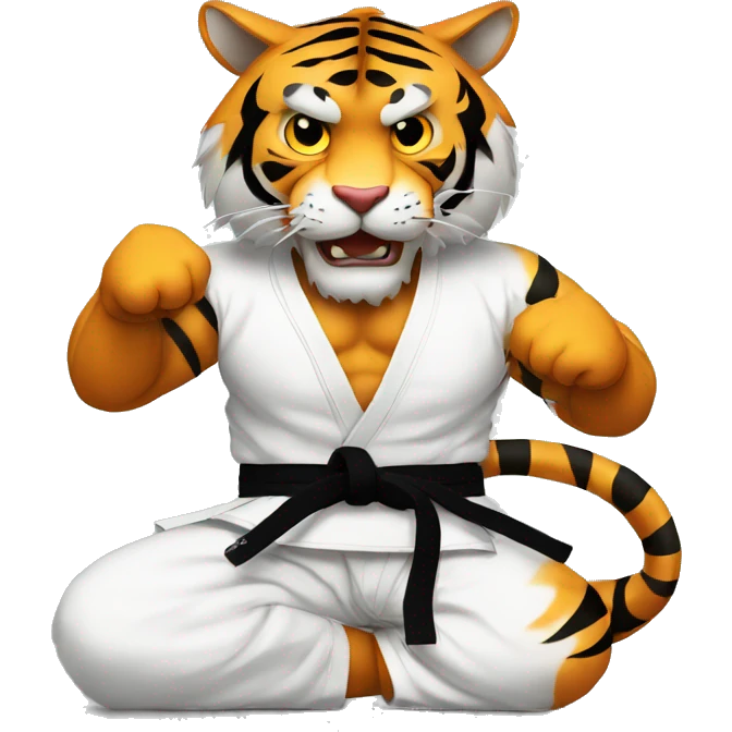 Tiger with evil face  jiu-jitsu black belt with his arms crossed emoji